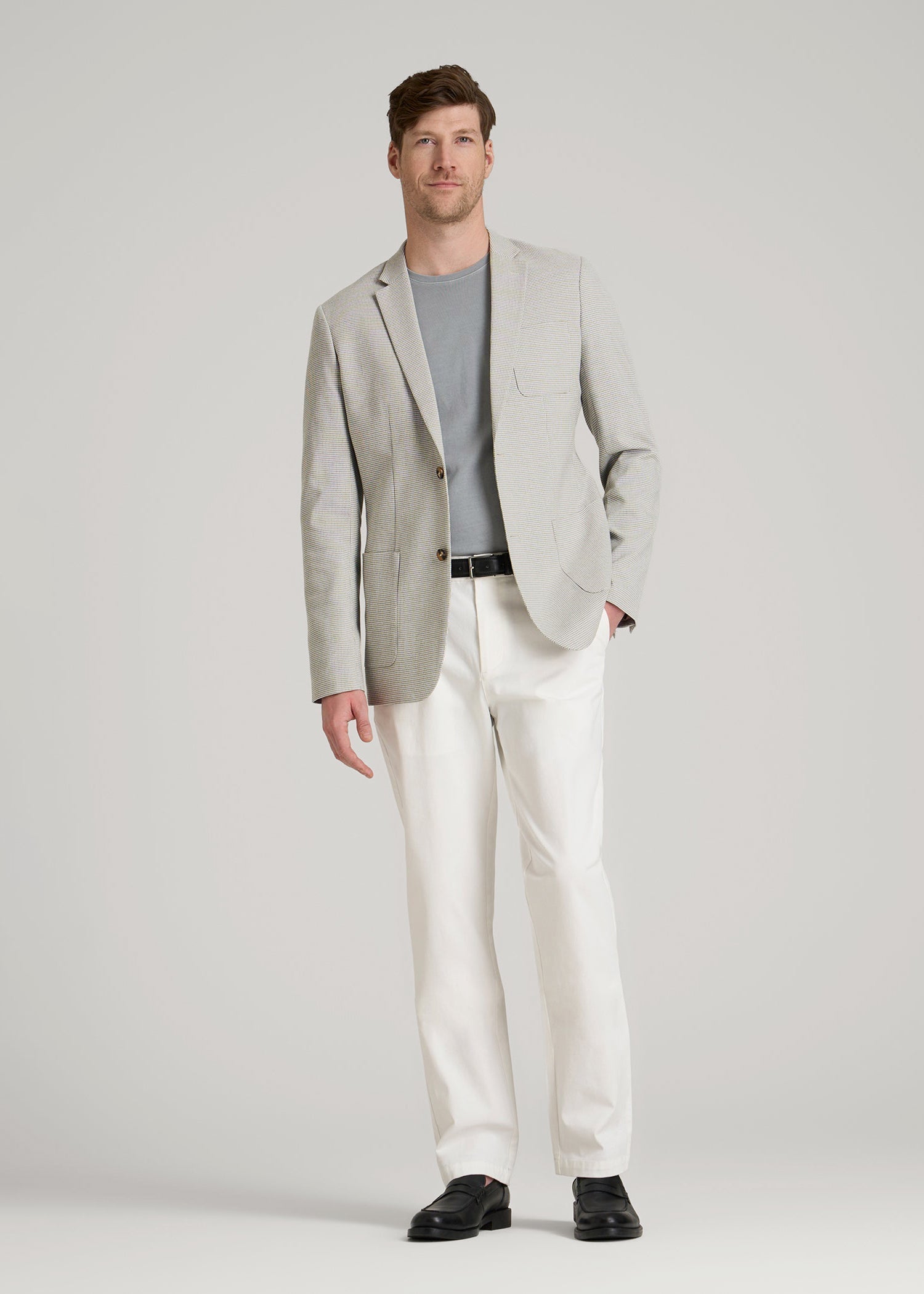 Core Blazer for Tall Men in Beige and Grey Houndstooth