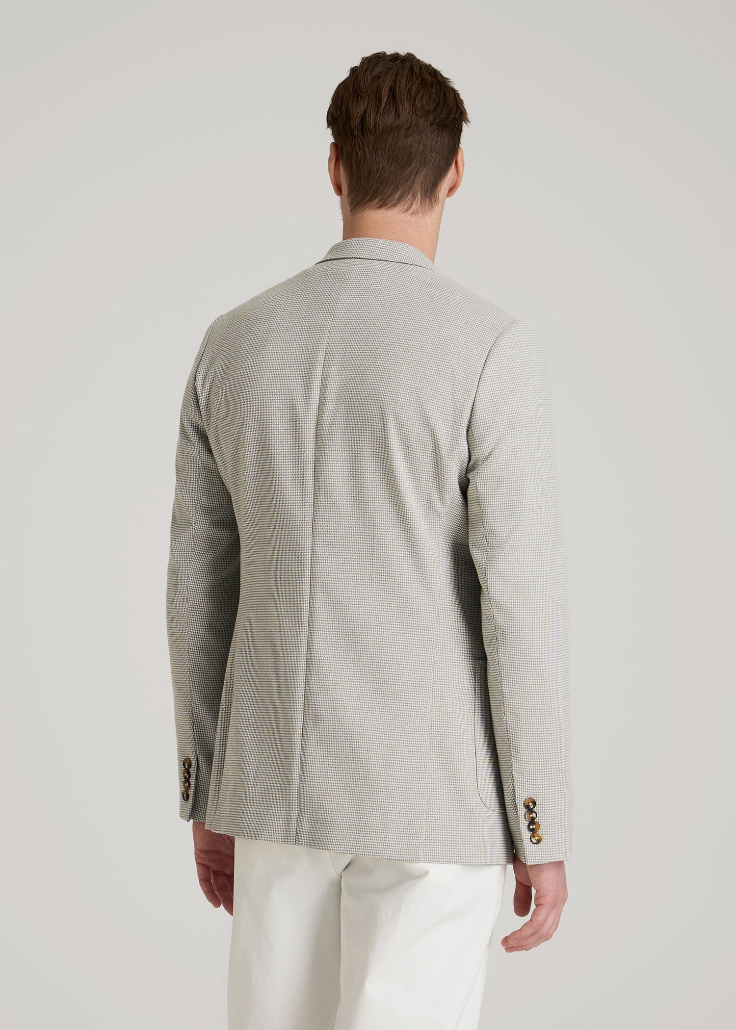 Core Blazer for Tall Men in Beige and Grey Houndstooth