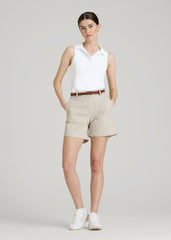 Active Sleeveless Polo Shirt for Tall Women in White