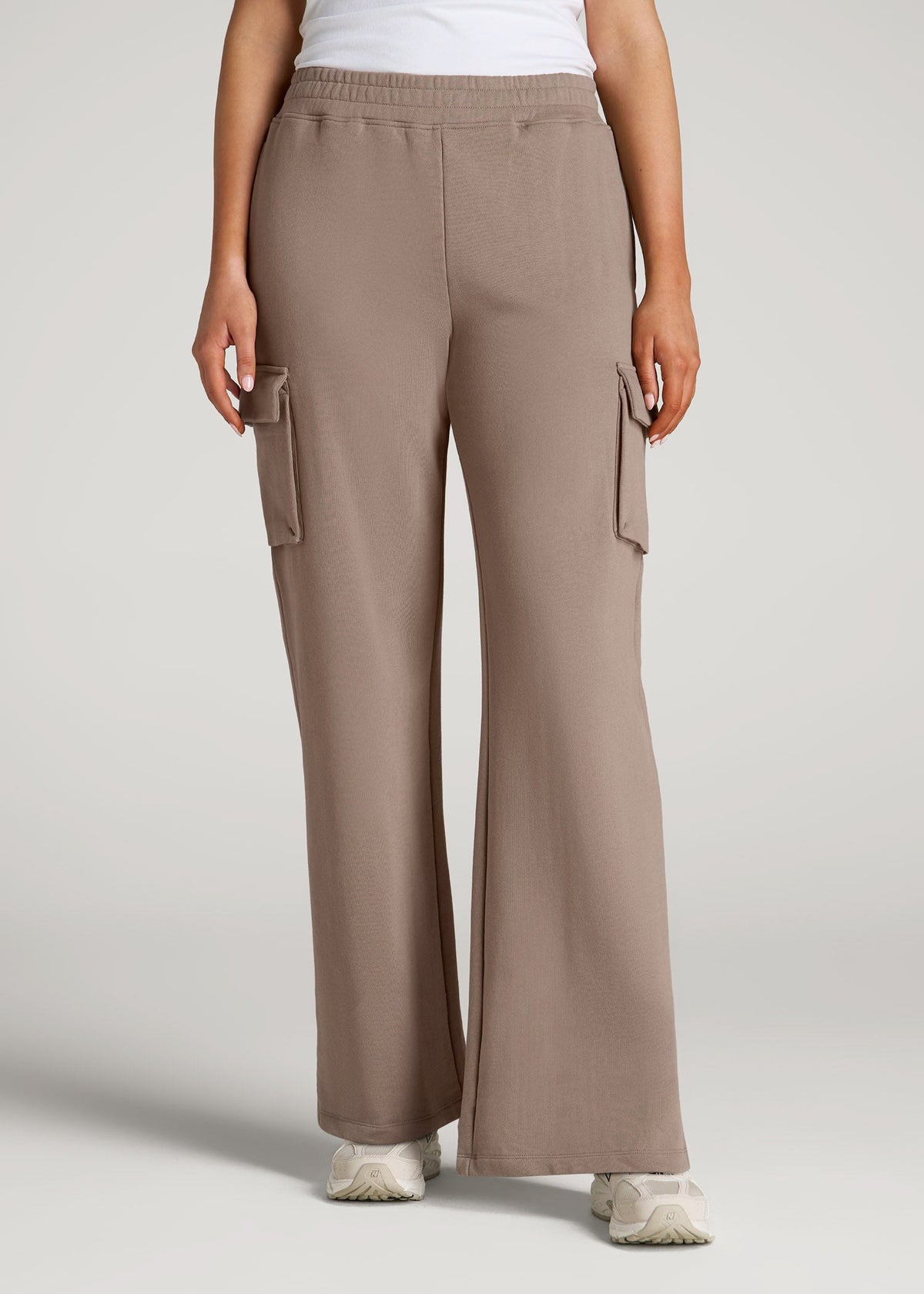 French Terry Wide Leg Cargo Sweatpants for Tall Women in Portobello