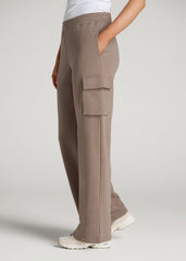 French Terry Wide Leg Cargo Sweatpants for Tall Women in Portobello