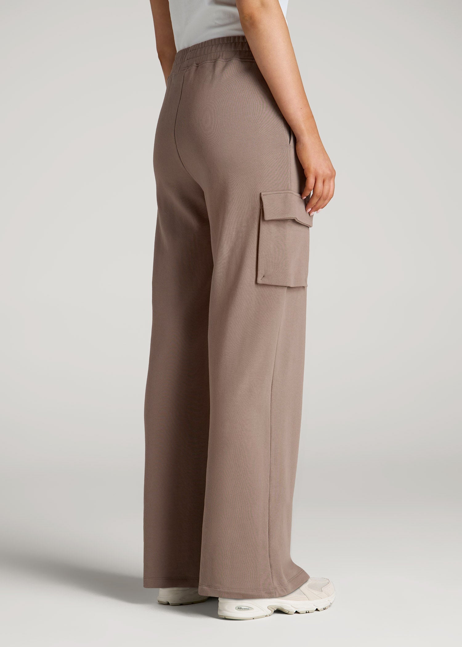French Terry Wide Leg Cargo Sweatpants for Tall Women in Portobello