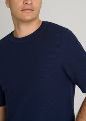 Braided Knit T-Shirt for Tall Men in Navy Blue