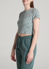 Cropped Waffle Tee for Tall Women in Seaglass Floral