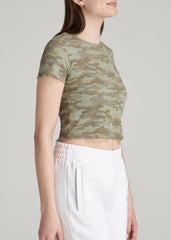 Cropped Waffle Tee for Tall Women in Green Camo Print
