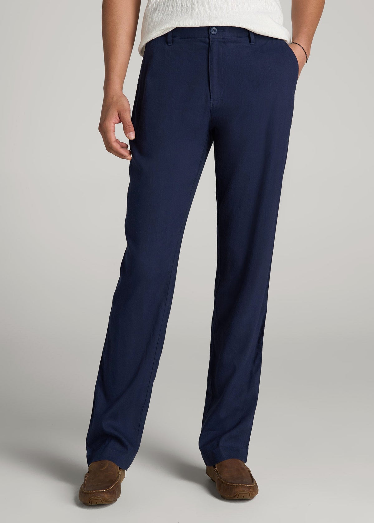 Garment Dyed Linen Casual Pants for Tall Men in Summer Blue