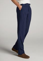 Garment Dyed Linen Casual Pants for Tall Men in Summer Blue