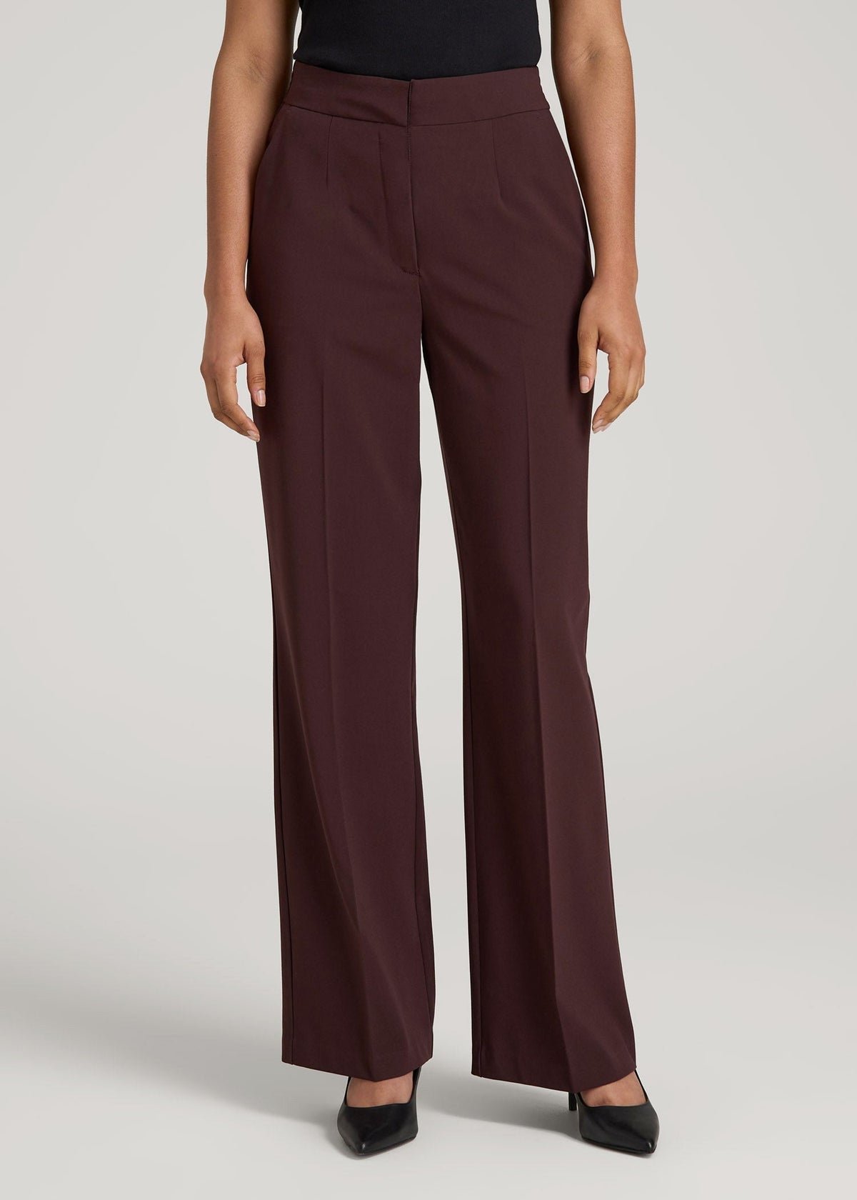 Flat Front Wide Leg Dress Pants for Tall Women in Oxblood