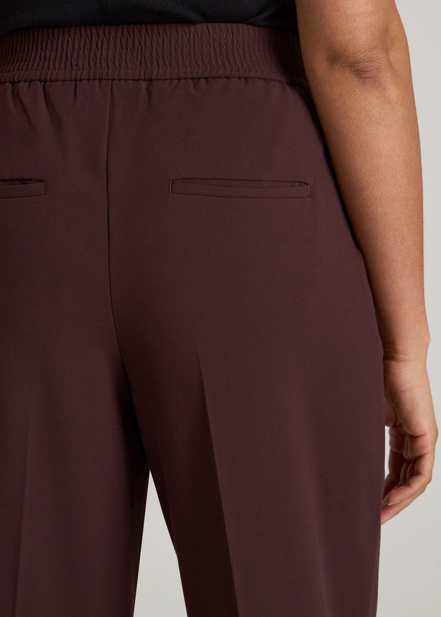 Flat Front Wide Leg Dress Pants for Tall Women in Oxblood