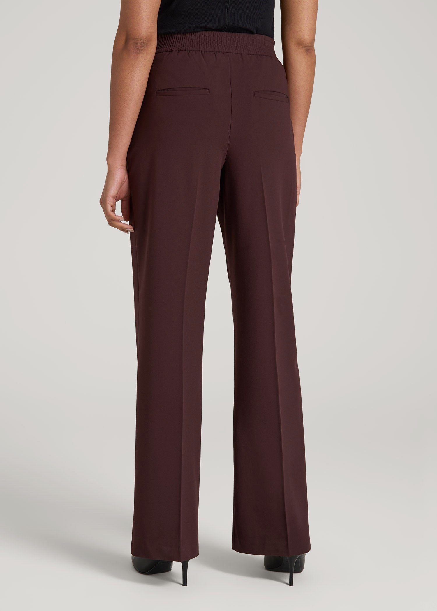 Flat Front Wide Leg Dress Pants for Tall Women in Oxblood