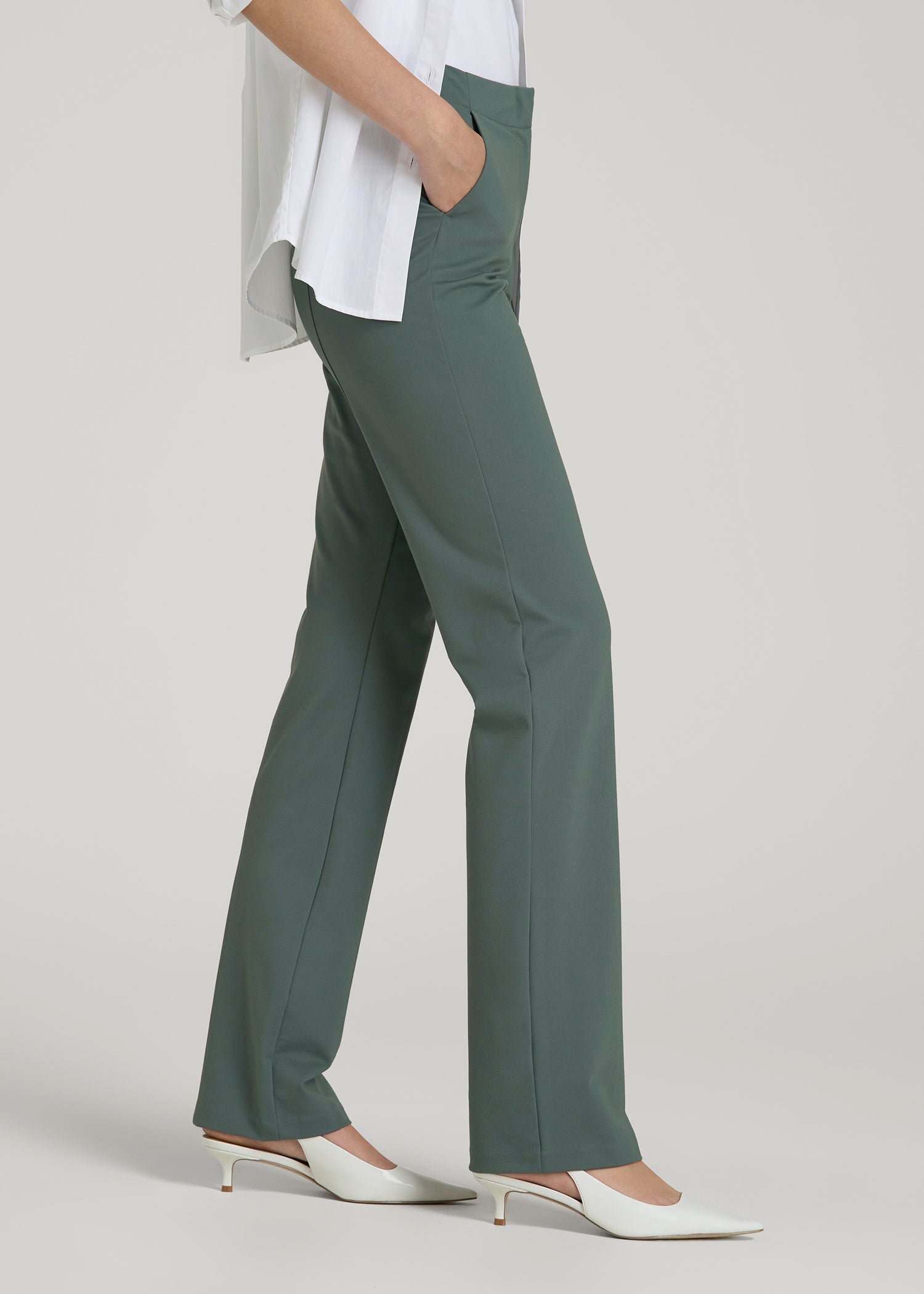 Freedom Flex Slim Straight Leg Dress Pants for Tall Women in Balsam Green