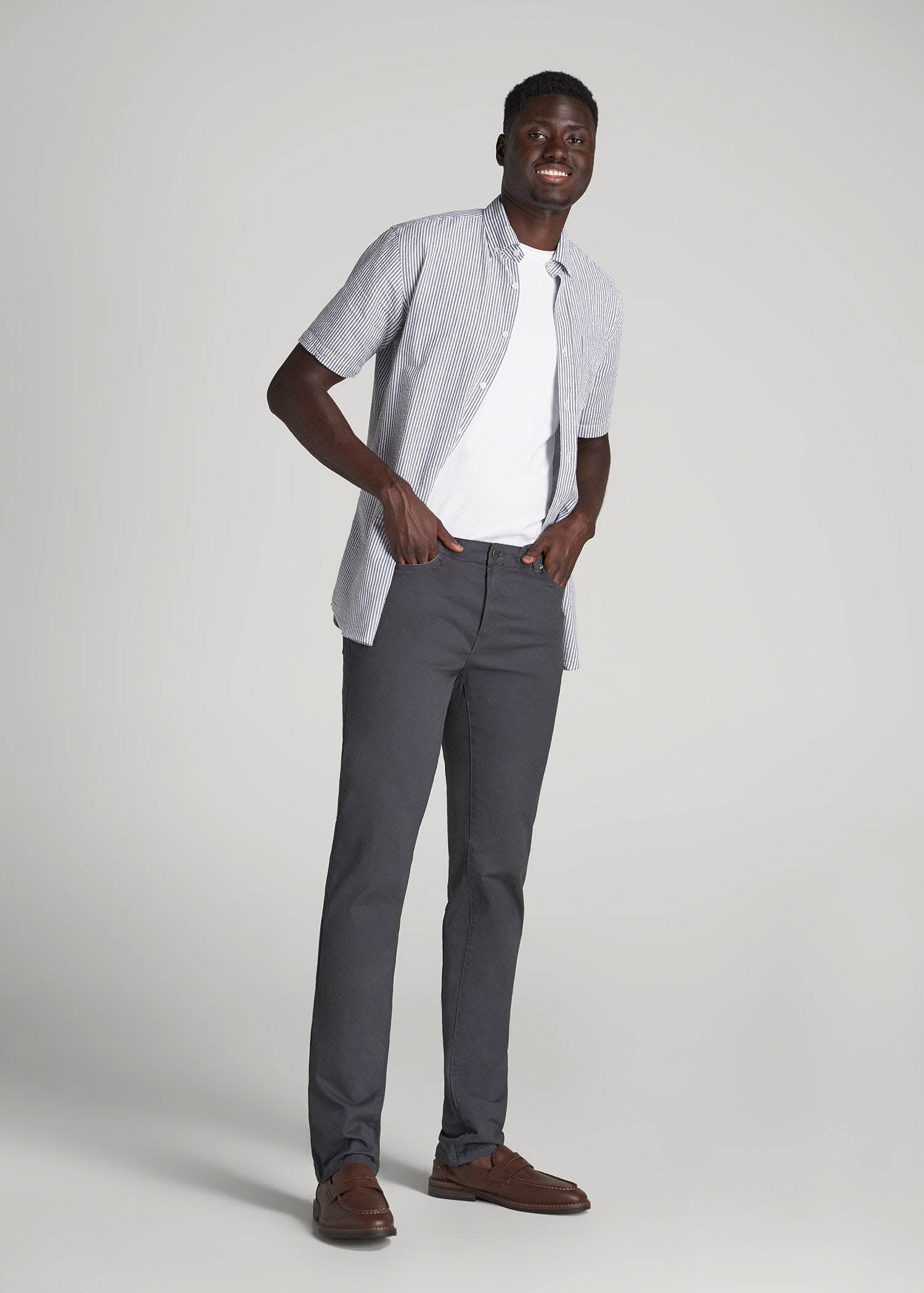 Dylan Slim Fit Five-Pocket Pants For Tall Men in Iron Grey
