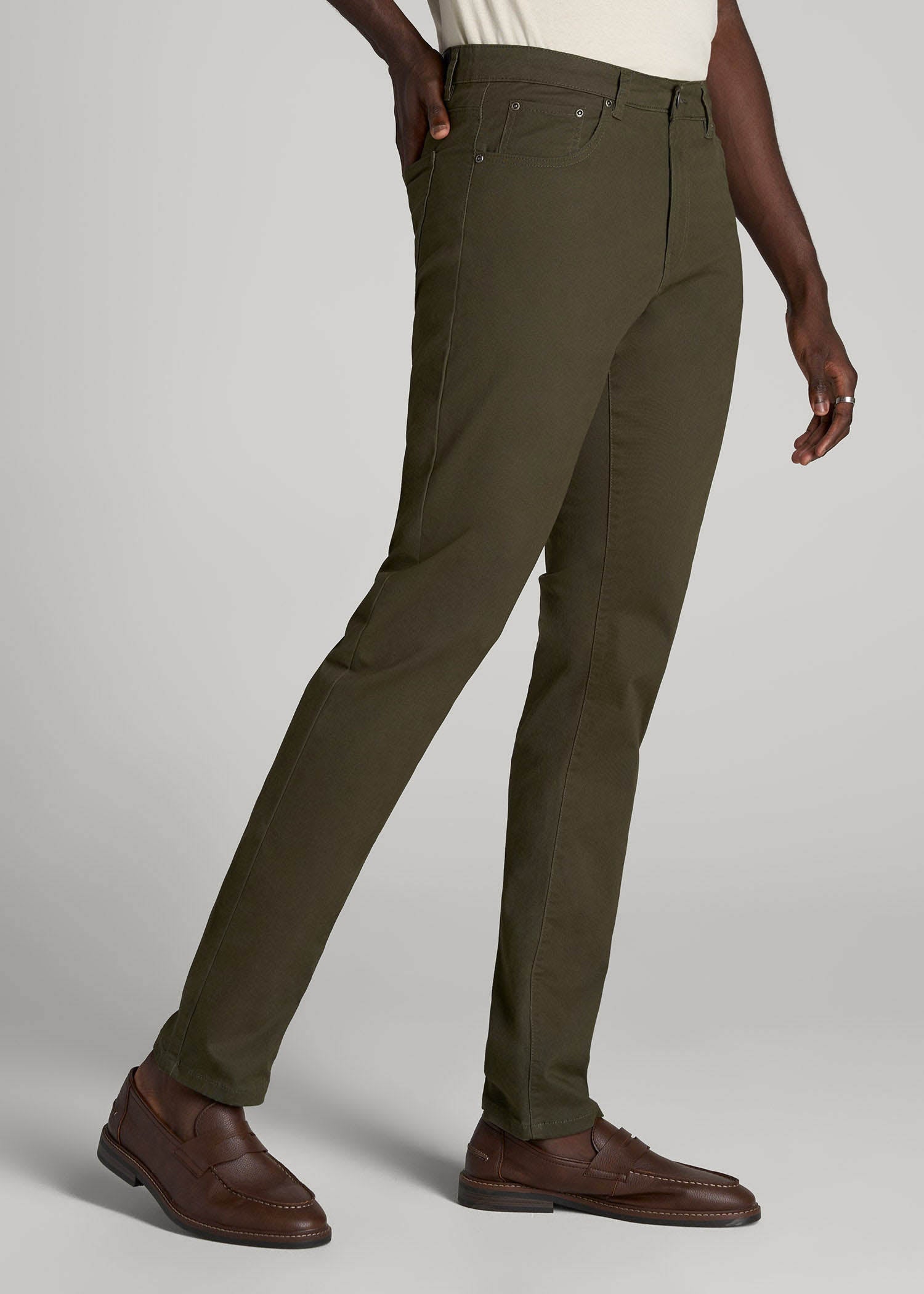 Carman TAPERED Fit Five Pocket Pants for Tall Men in Camo Green