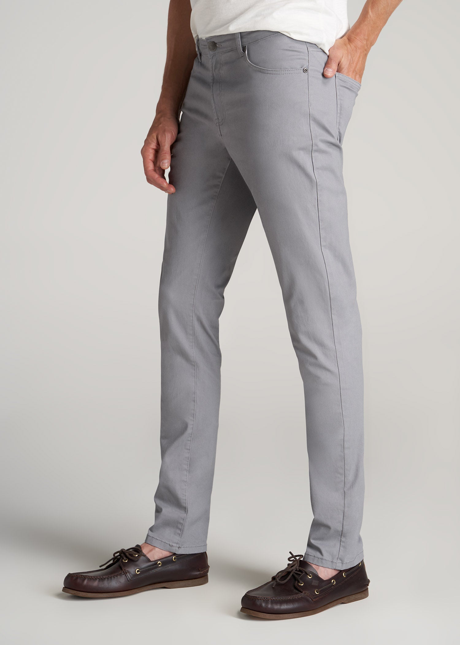 Carman TAPERED Fit Five Pocket Pants for Tall Men in Pebble Grey