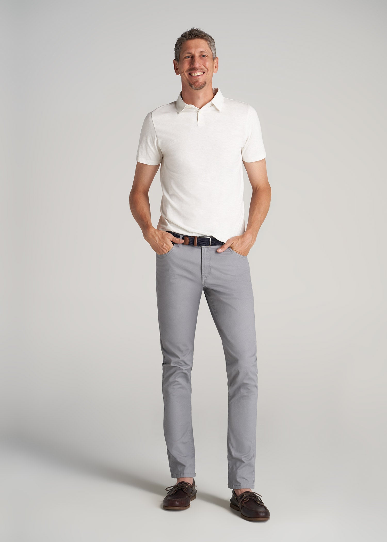 Carman TAPERED Fit Five Pocket Pants for Tall Men in Pebble Grey