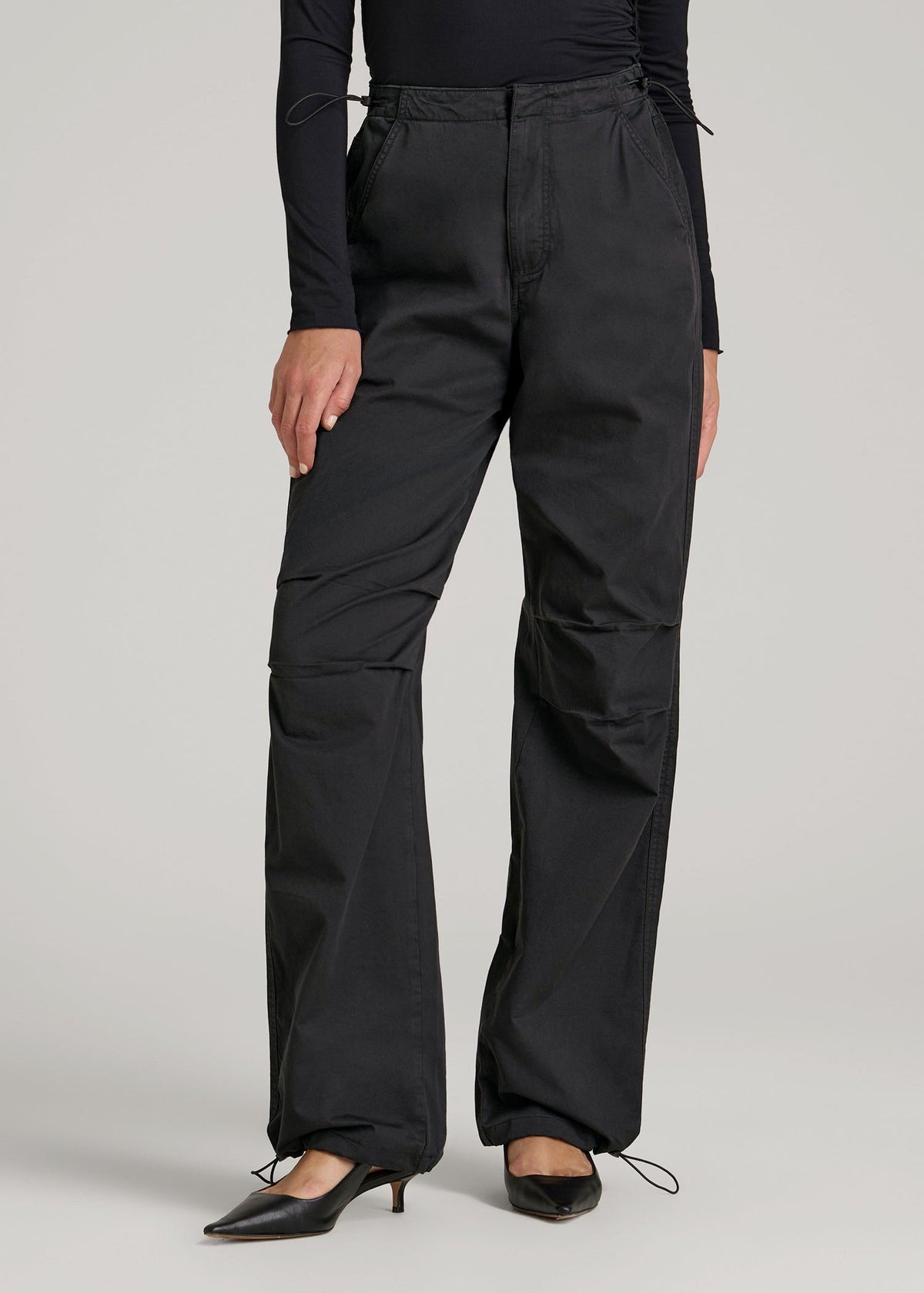 Garment Dyed Parachute Chino Pants for Tall Women in Vintage Black