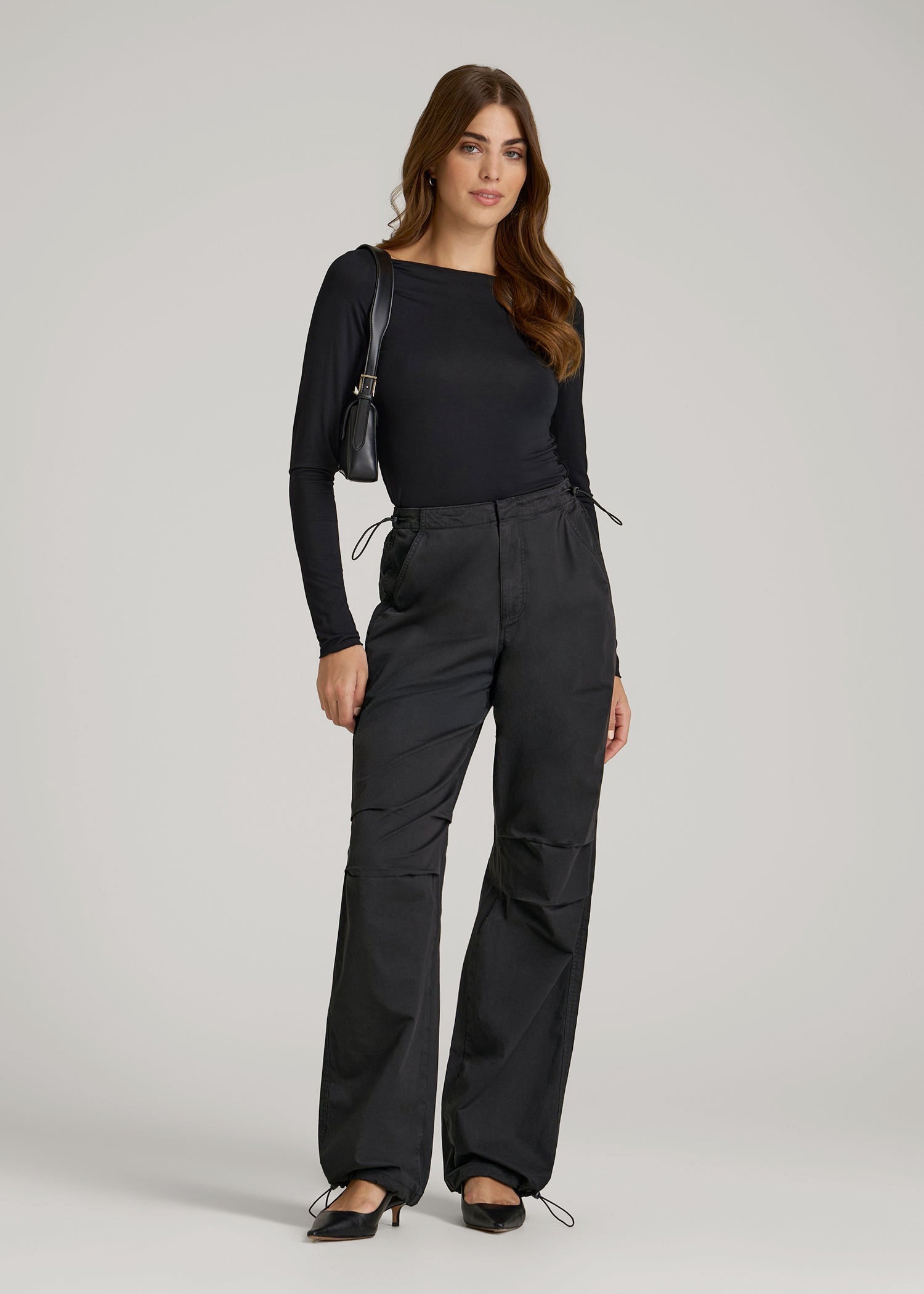 Garment Dyed Parachute Chino Pants for Tall Women in Vintage Black