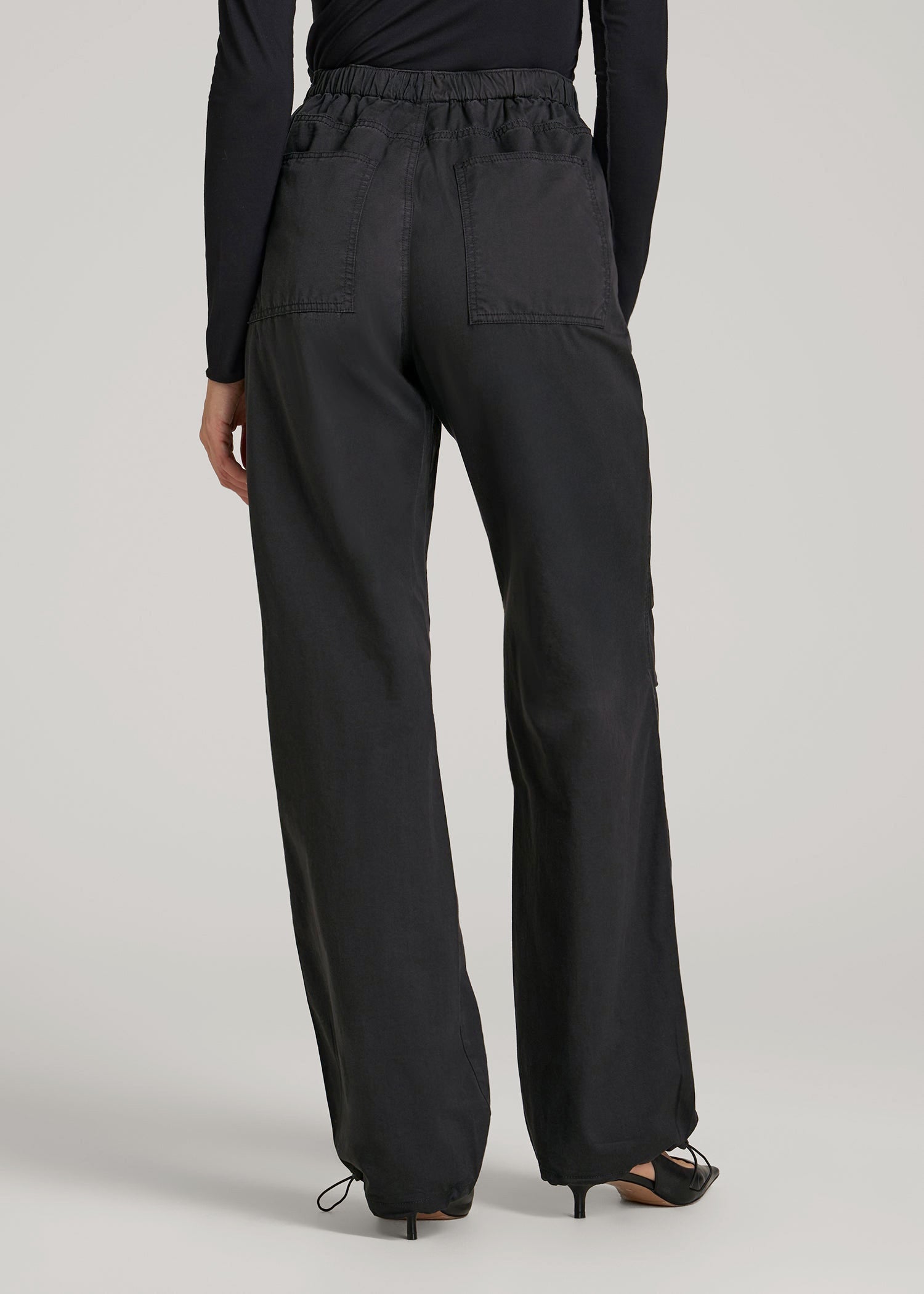 Garment Dyed Parachute Chino Pants for Tall Women in Vintage Black